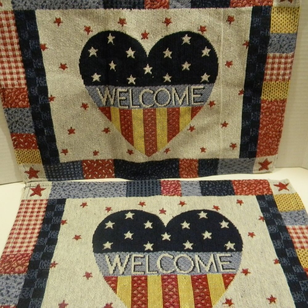 Set of 2 Tapestry Placemats 13"x19" Patriotic Stars & Stripes Heart USA NEW